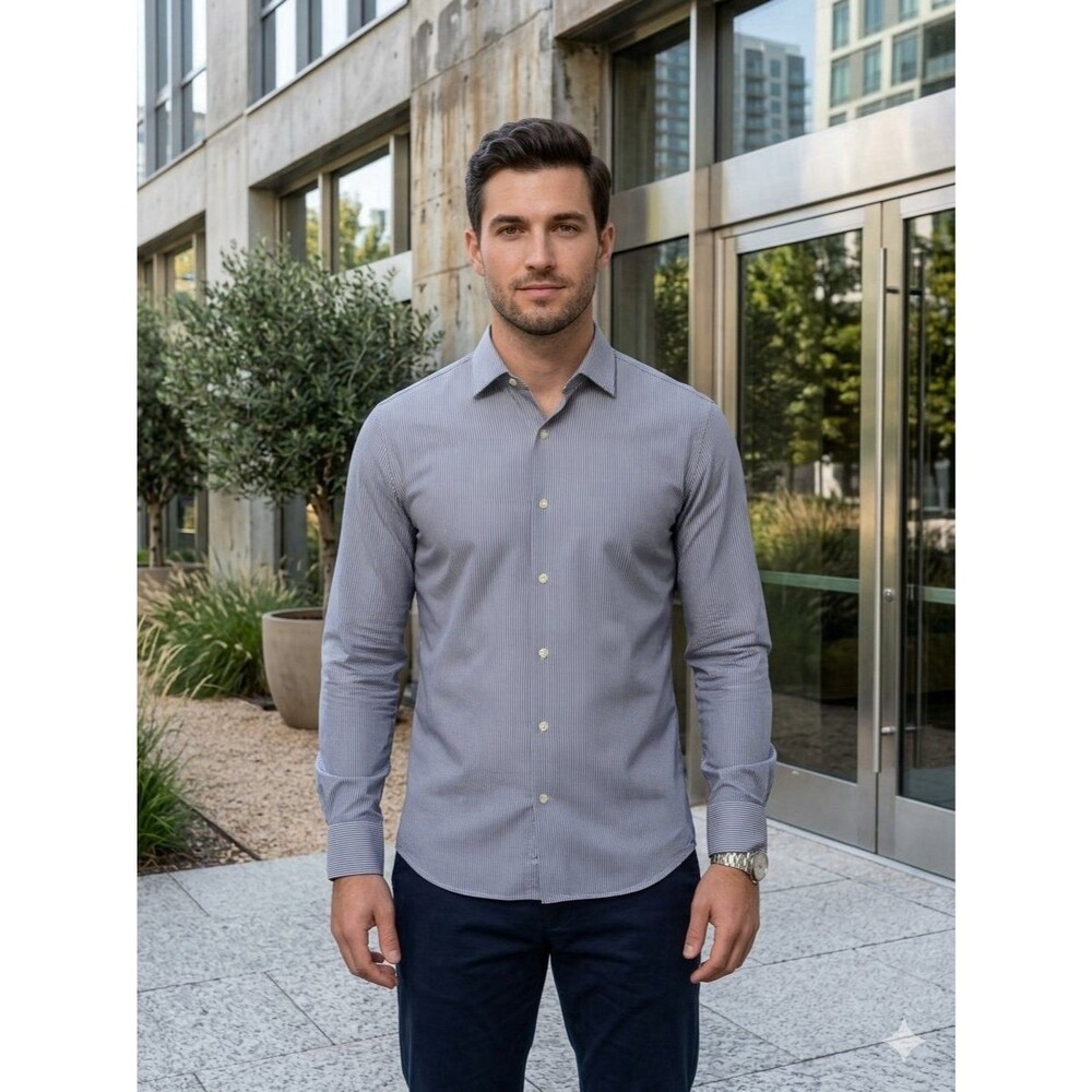 Massimo Dutti Men’s Blue Striped Button Down Size Medium